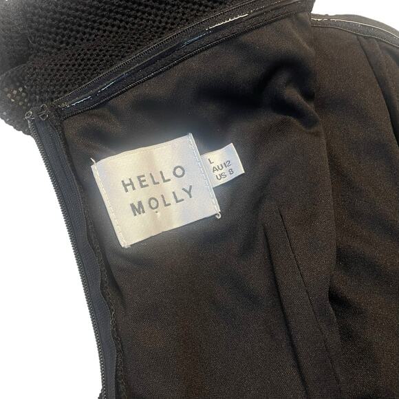 Hello Molly Black Mesh Mini In Other News Dress Sz 8 Sweetheart Neck Ruffle Hem - Picture 6 of 14